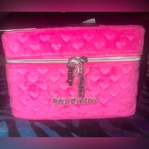 2000s Y2K Fuzzy Pink Heart Juicy Couture Makeup Cosmetic Case